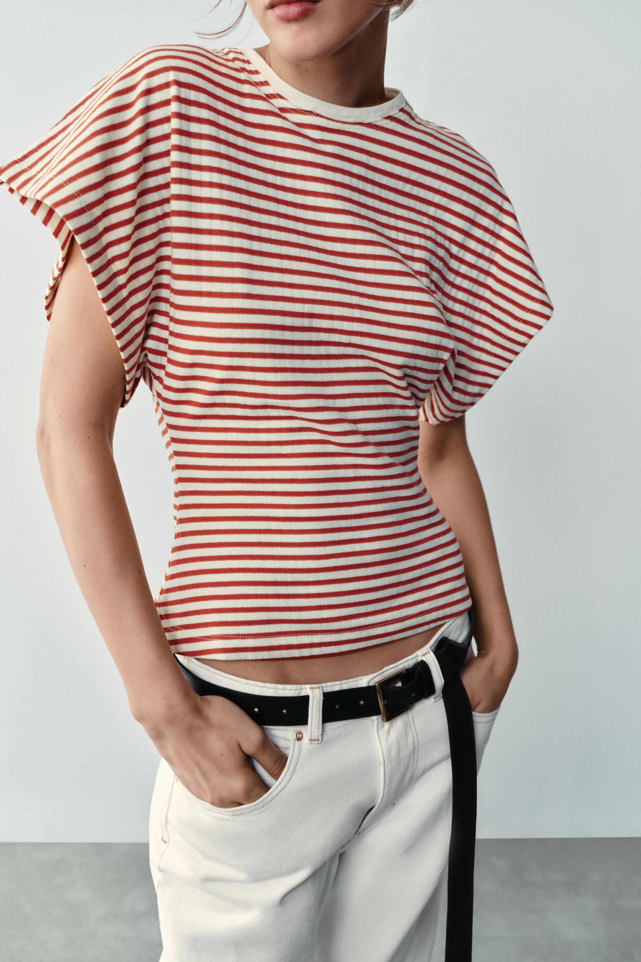 Женские футболки Zara WIDE SLEEVE STRIPED T-SHIRT — фото 4
