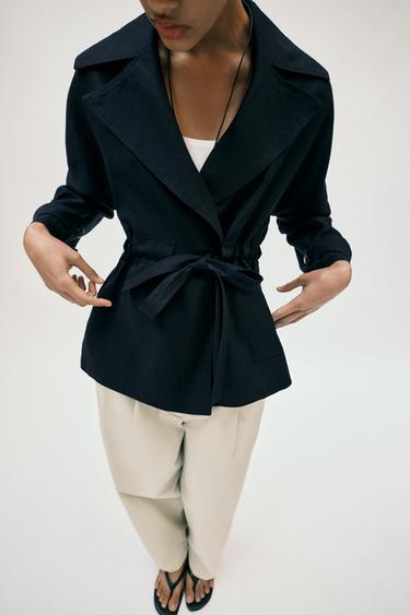 BELTED LINEN BLEND TRENCH COAT - Navy blue by Zara