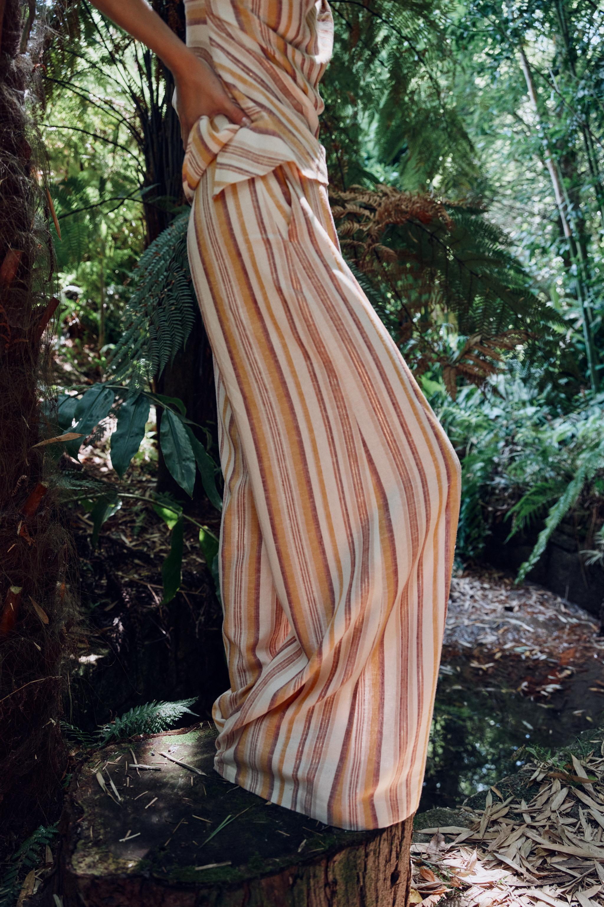 Женские брюки Zara STRIPED LINEN WIDE LEG PANTS — фото 4