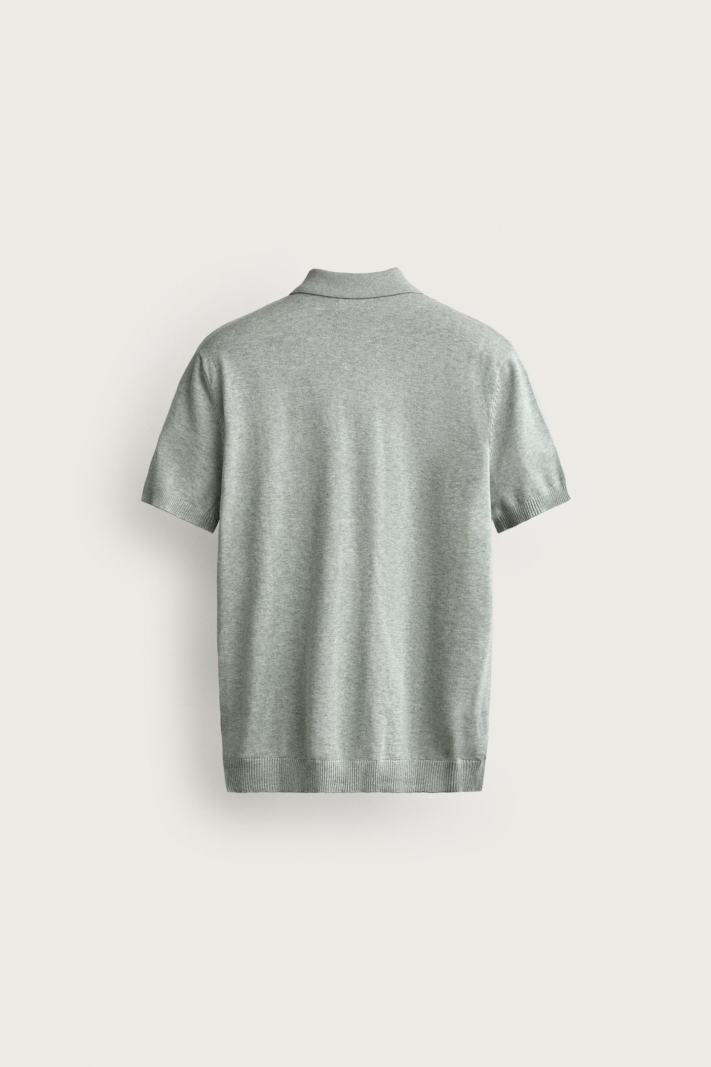 Мужское поло Zara Regular Fit Textured Knit Polo, цвет: Зелёный меланжевый — фото 8