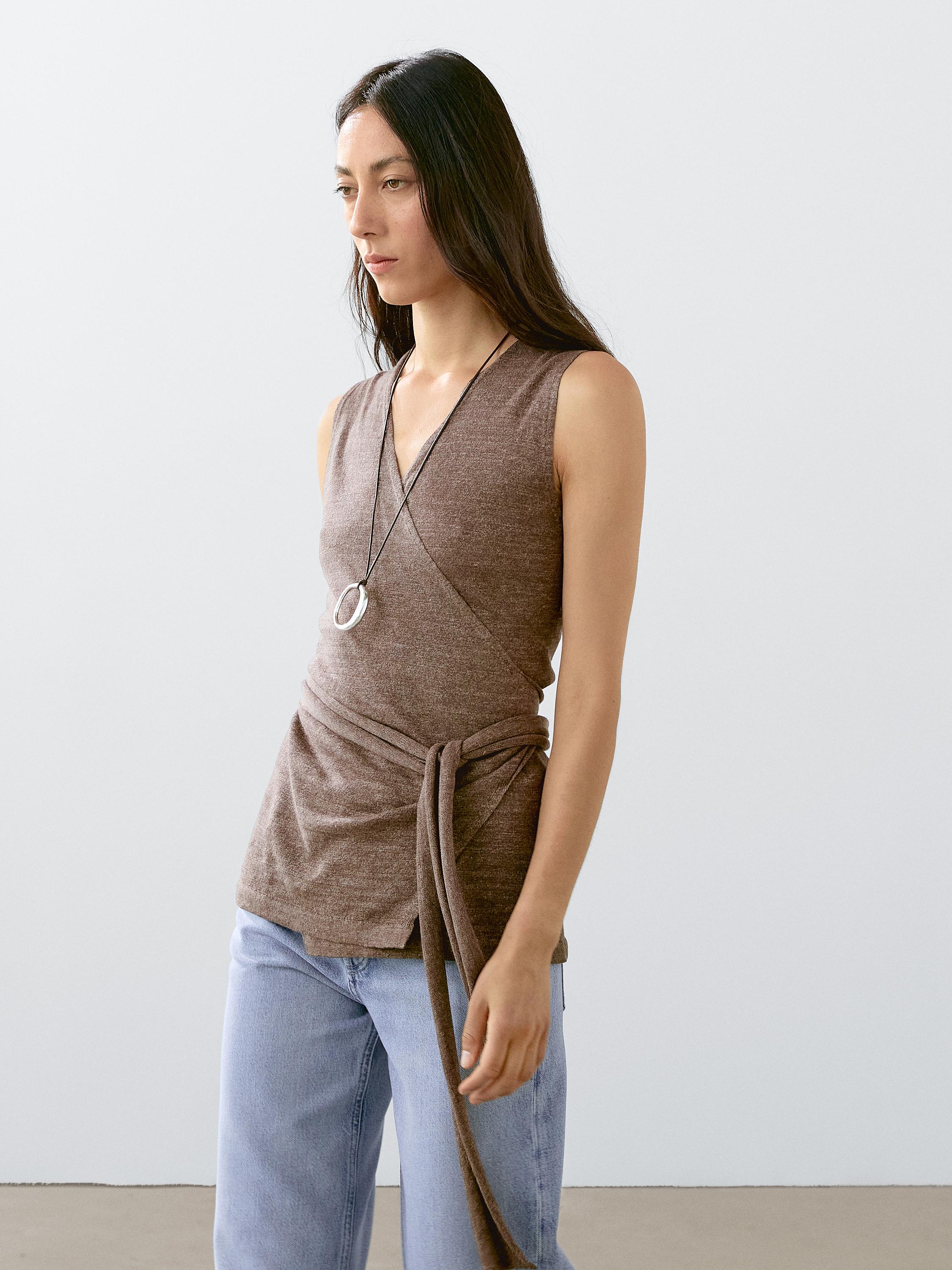 Top cache-cœur en maille de lin mélangé