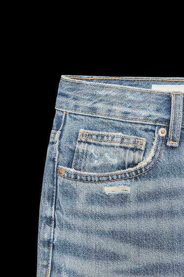 Zara TRF STRAIGHT LEG FOLD UP MID-RISE JEANS - Blue
