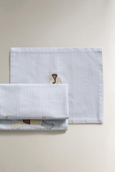 RABBIT COTTON MINI COT SHEET SET - Blue by Zara - Image 0