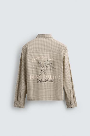 ÁO SƠ MI KẺ CARO IN HÌNH THẦN TÌNH YÊU - Kem từ Zara