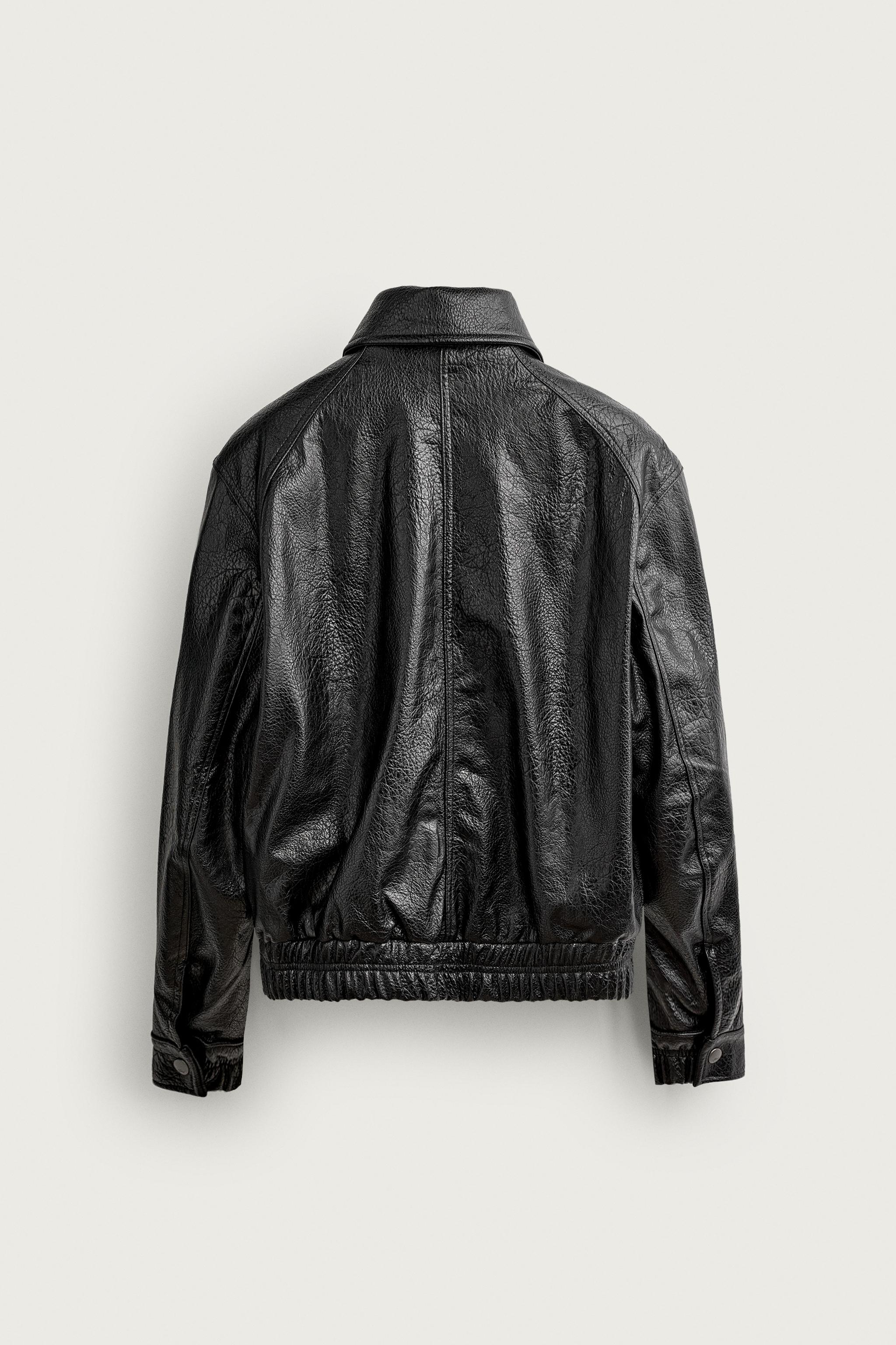 FAUX LEATHER RELAXED FIT JACKET — Black