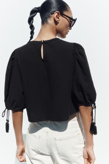 PUFF SLEEVE EMBROIDERED BLOUSE - Black by Zara - Image 5