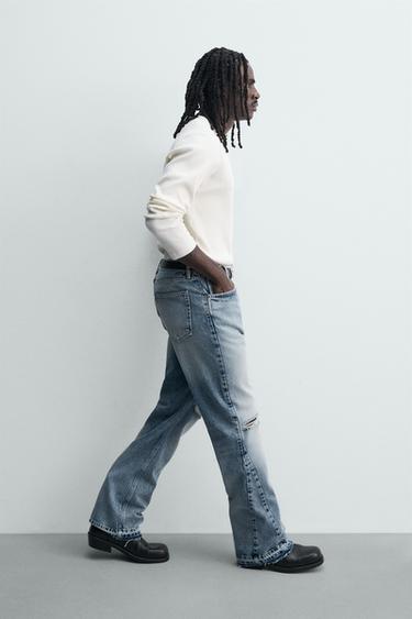 RIPPED FLARE FIT JEANS - Mid-blue by Zara - Image 5