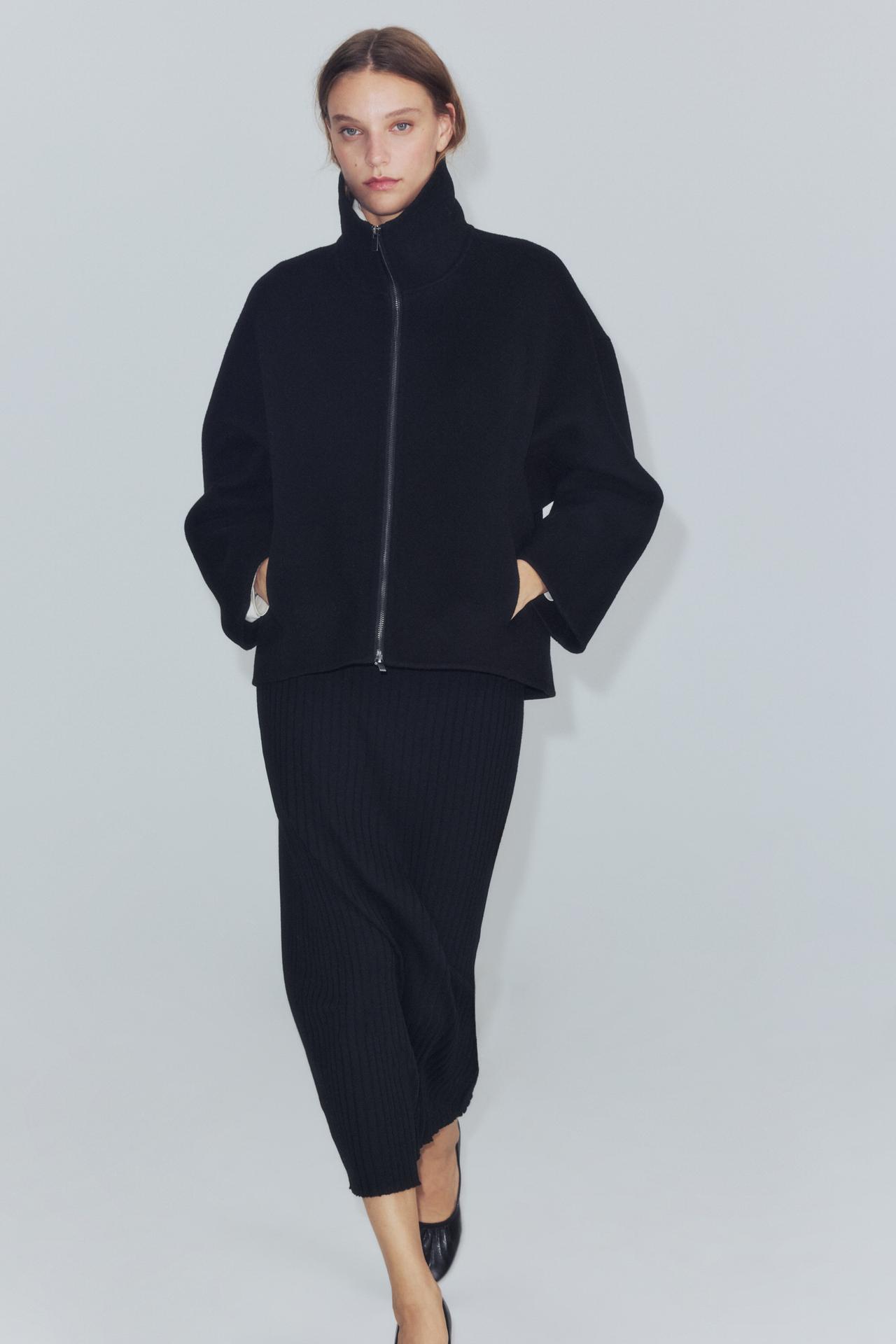 ZW COLLECTION WOOL-BLEND CROPPED COAT — Black