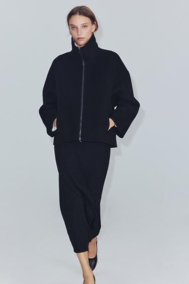 ZW COLLECTION WOOL-BLEND CROPPED COAT — Black 1