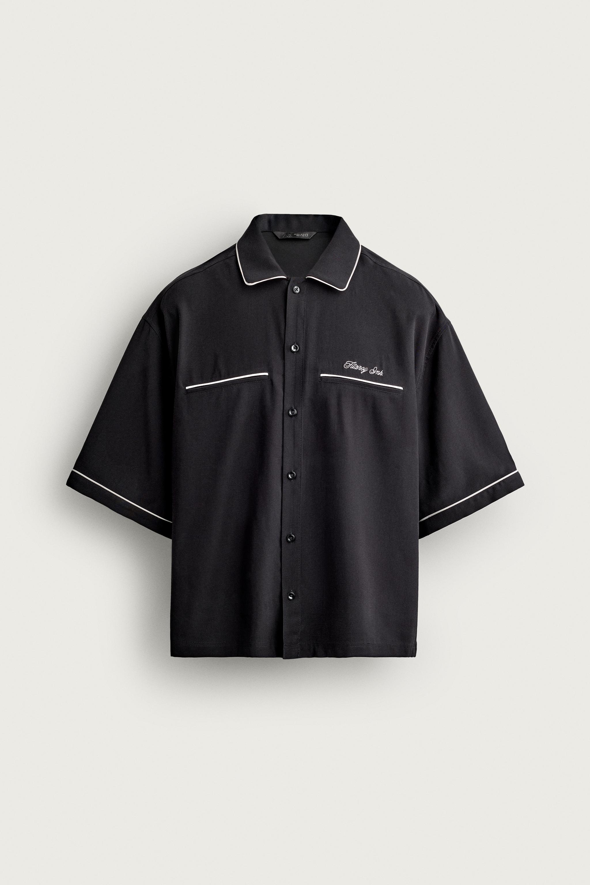 CONTRAST EMBROIDERED RELAXED FIT SHIRT — Black