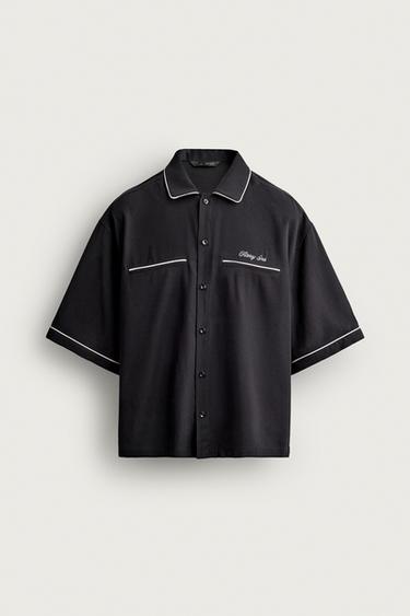 Zara CONTRAST EMBROIDERED RELAXED FIT SHIRT - Black