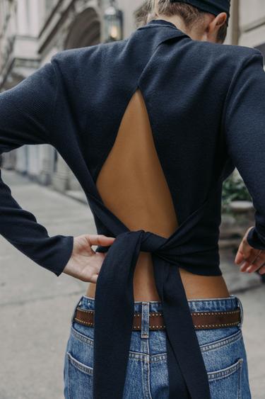 TOP EN MAILLE OUVERT AU DOS - Bleu marine de Zara - Image 3
