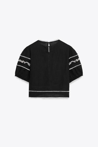 ZW COLLECTION CONTRAST EMBROIDERY BLOUSE - Black de Zara - Image 4