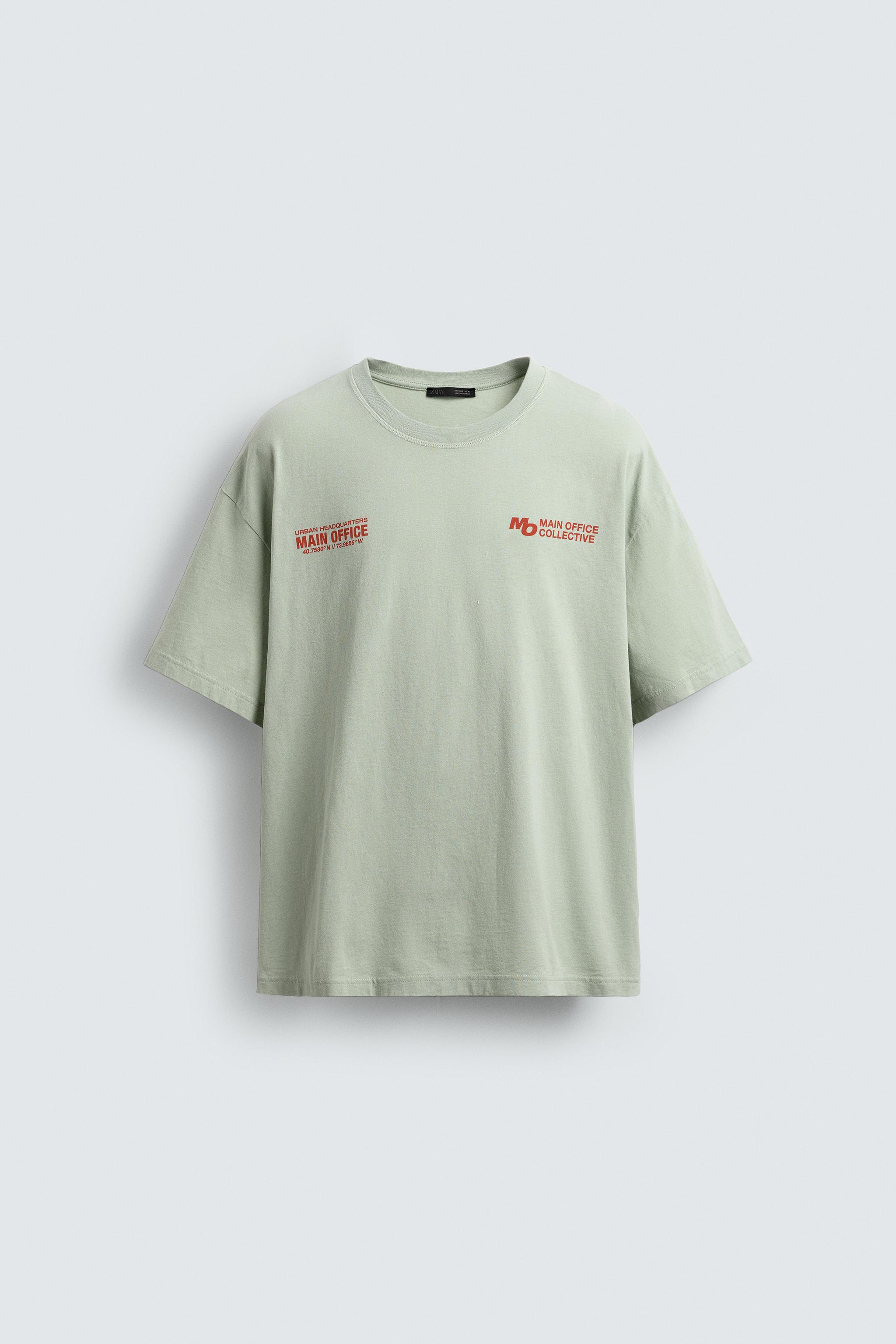 WASHED PRINTED TEXT T-SHIRT - Sea green | ZARA United States