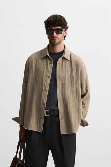 CAMISA COM TEXTURA - castanho da Zara