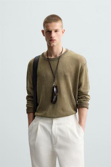 RELAXED FIT SEMI-SHEER SWEATER - Khaki by Zara
