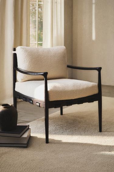 Zara BOUCLÉ CUSHION ACCENT CHAIR - Black / Ecru