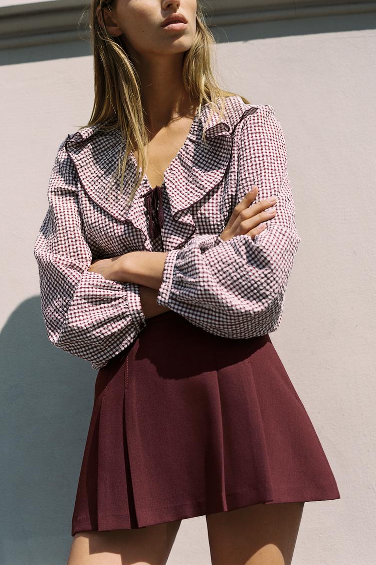 FALDA PANTALÓN PLIEGUES Burgundy ZARA Estados Unidos de