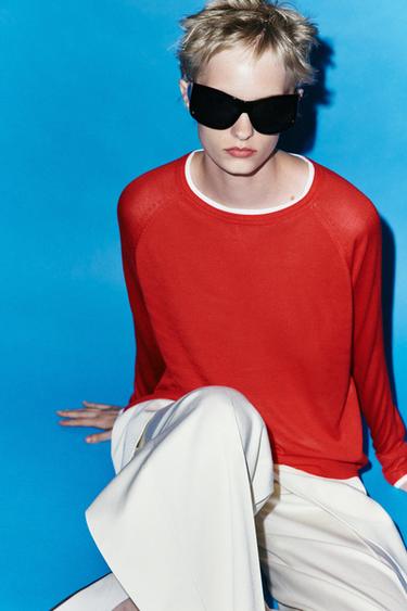 Zara DOUBLE-LAYER KNIT JUMPER - Red