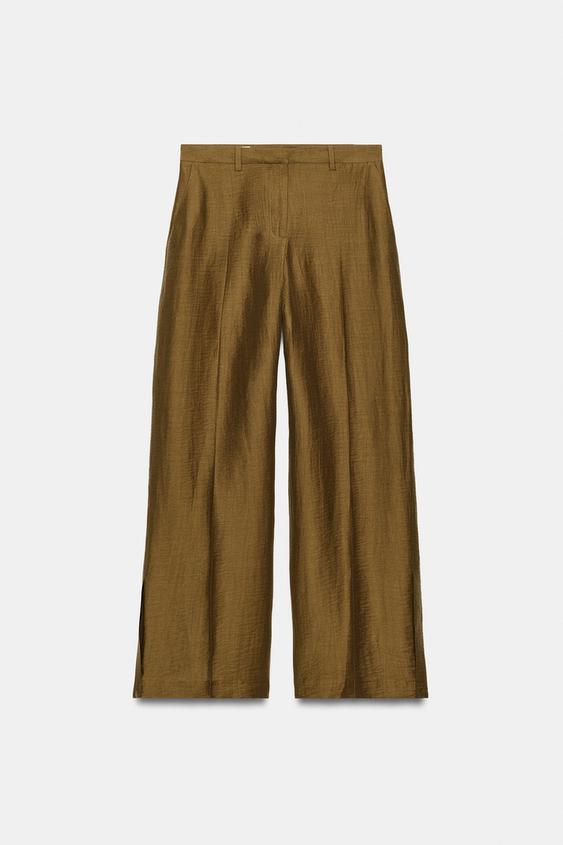 Zara FLOWY TROUSERS - Dark khaki - Image 0