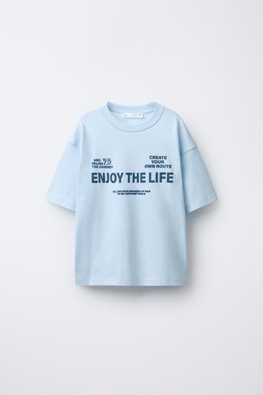 CAMISETA JOGGING ESTAMPADA TEXTO - Azul claro de Zara - Imagen 0