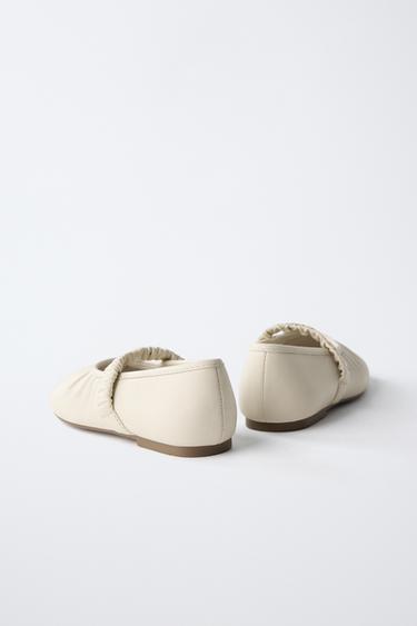 LEATHER BALLET FLATS - White by Zara - Image 4
