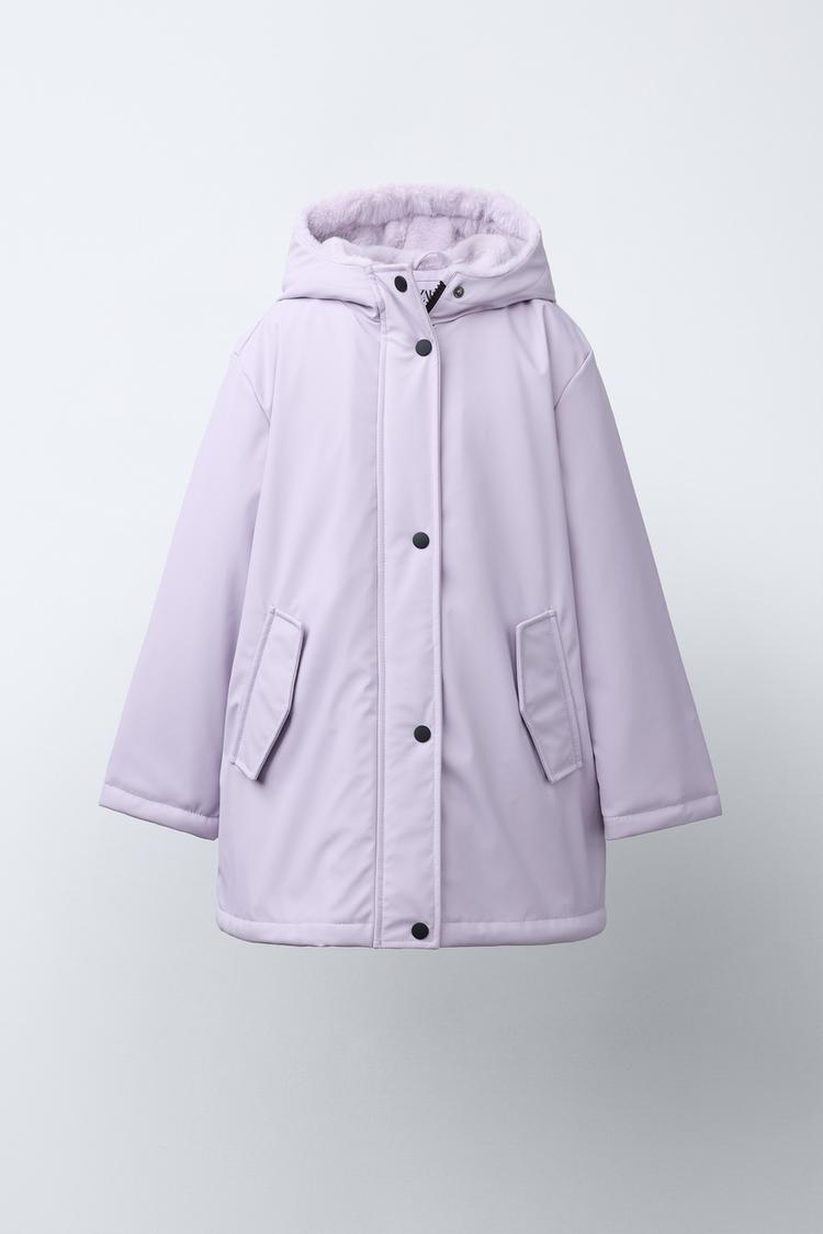 RUBBERISED WATER-RESISTANT RAINCOAT WITH FAUX FUR Mauve ZARA India