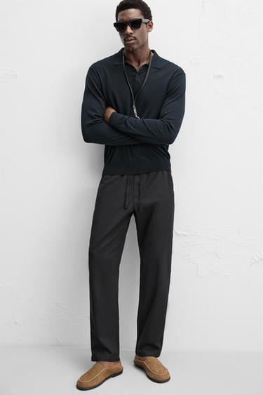 COTTON/LINEN RELAXED FIT TROUSERS - Black by Zara - Image 5
