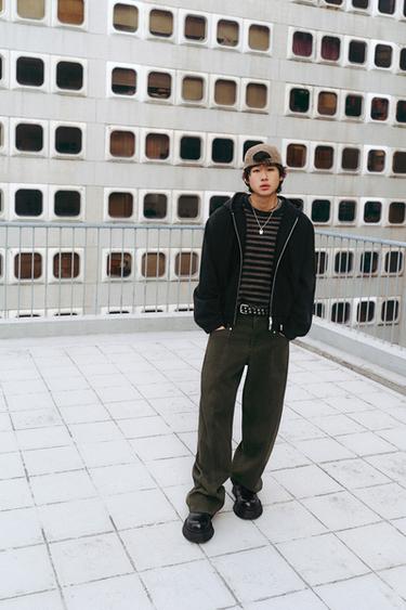 Zara 寬管扭轉縫線長褲 - 卡其色