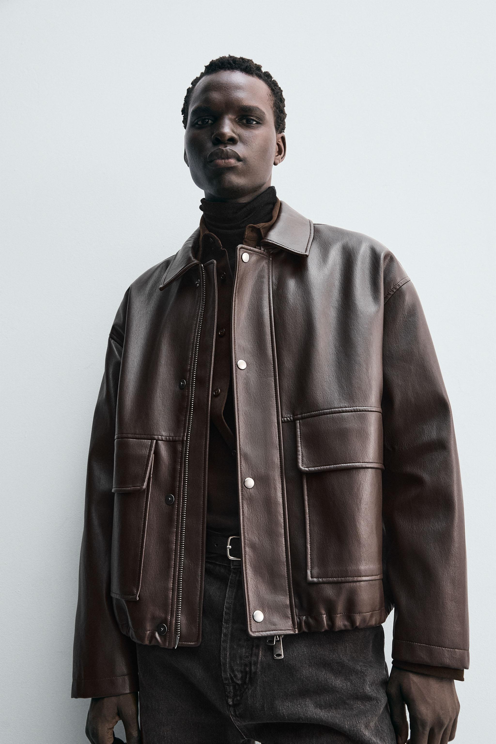 RELAXED FIT FAUX LEATHER JACKET