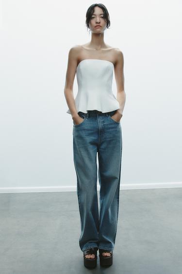 STRAPLESS PEPLUM TOP - White by Zara - Image 0