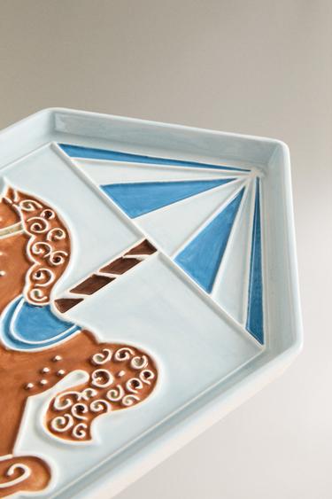 CHILDREN'S STONEWARE CHRISTMAS HORSE PLATE - Multicoloured by Zara - Image 2