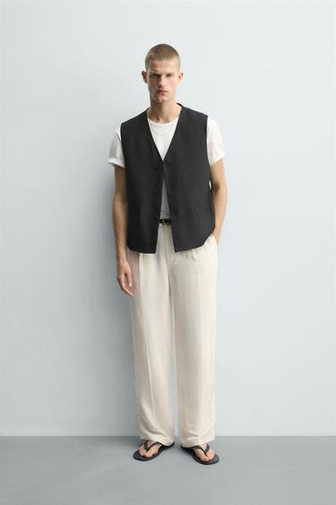 RELAXED FIT PLEATED CHINO TROUSERS - Ecru by Zara - Image 0