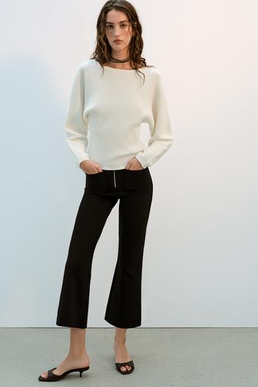 Zara FLARE ZIP PANTS - Black
