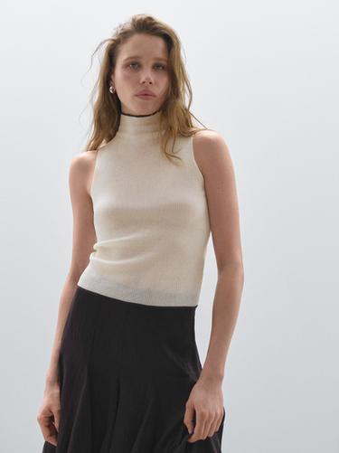 Zara Ribbed cotton blend top - Studio - Ecru