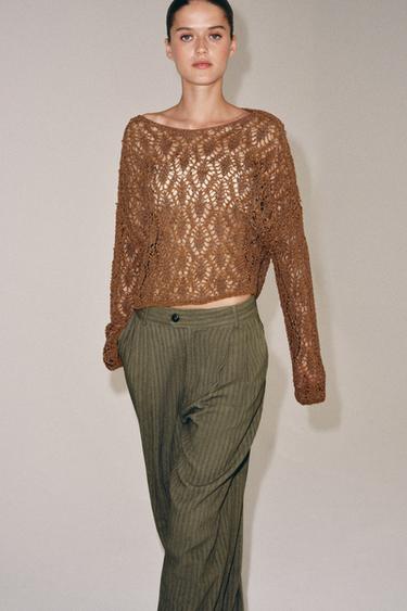 PULL EN MAILLE AJOURÉE À MANCHES ÉVASÉES - brique foncée de Zara - Image 3