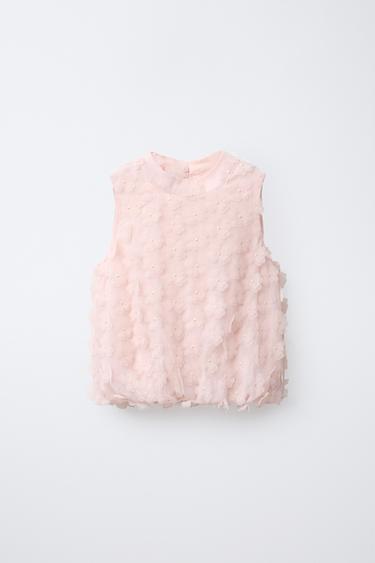 TOP APLIQUE FLORES - Rosa palo de Zara