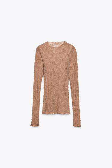 TOP EN DENTELLE À MANCHES LONGUES - Marron foncé de Zara - Image 5