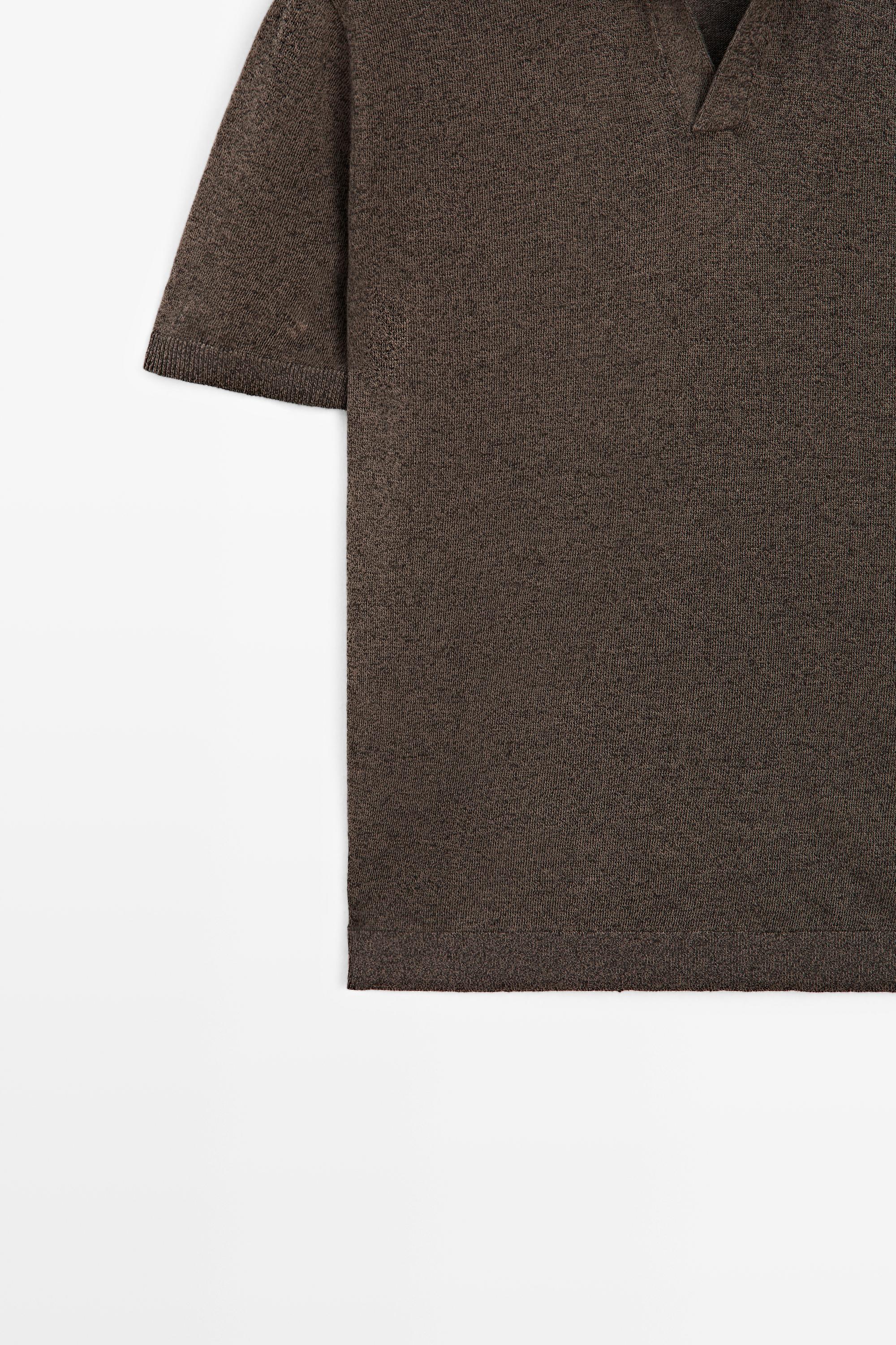 Linen blend V-neck polo shirt