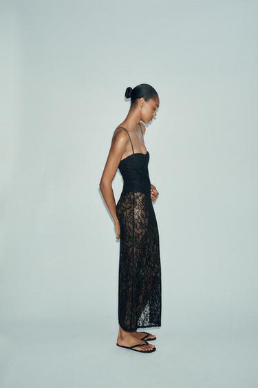 ROBE MIDI DENTELLE À ARMATURES - Noir de Zara - Image 3