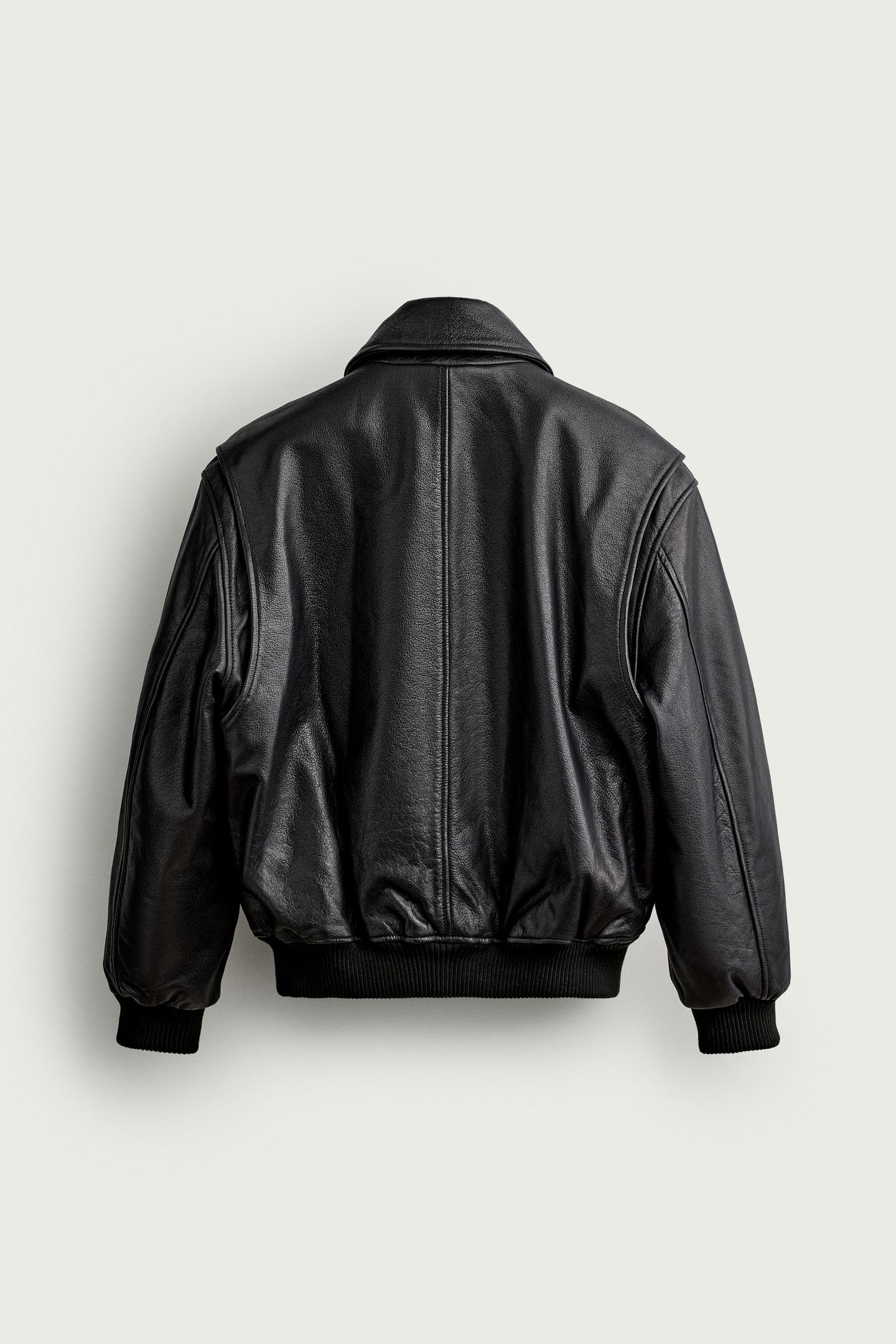 Мужская куртка Zara Regular Fit Leather, цвет: Чёрный — фото 8
