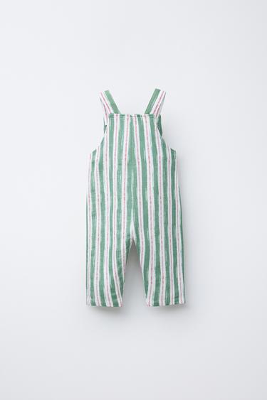 STRIPED PLUSH JUMPSUIT - Green / Ecru by Zara - Image 1