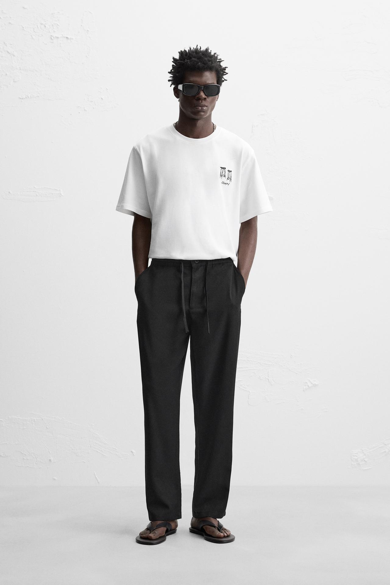 REGULAR FIT LYOCELL - VISCOSE TROUSERS - Black by Zara