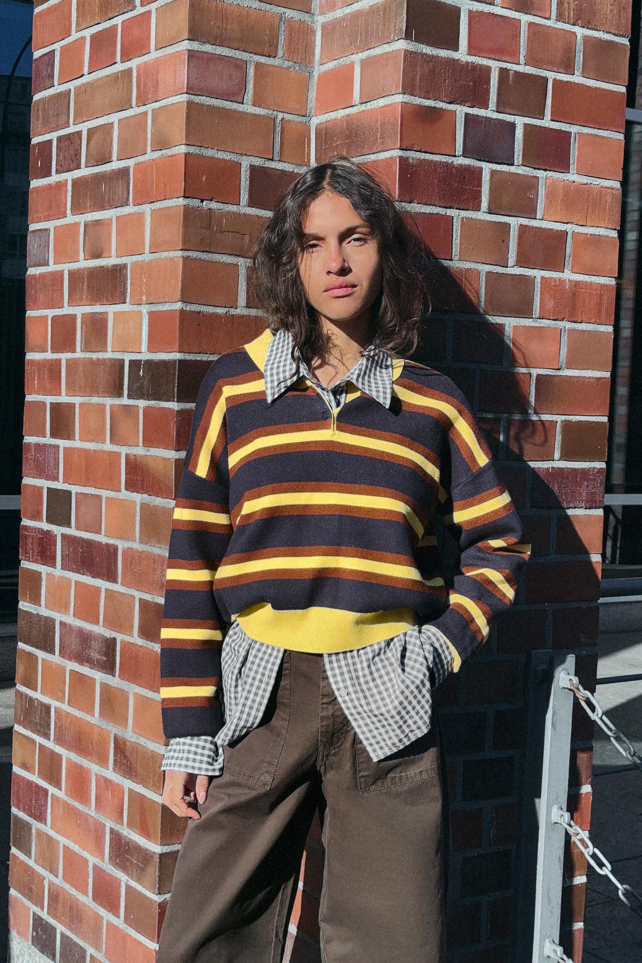 PULL POLO EN MAILLE À RAYURES