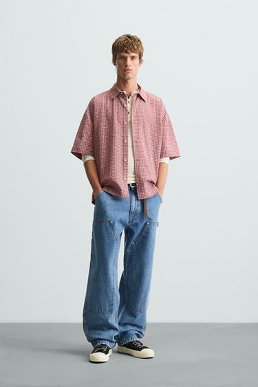 CAMISA XADREZ SEERSUCKER - Rosado da Zara - Imagem 0