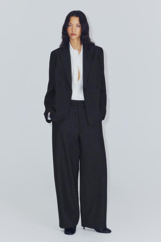 ZW COLLECTION STRIPED STRAIGHT BLAZER - Grey by Zara - Image 0