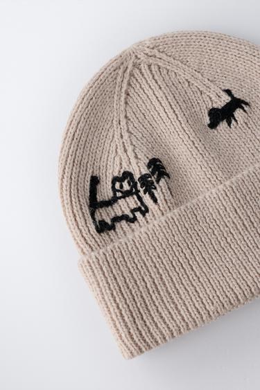 EMBROIDERED KNIT HAT - Beige by Zara - Image 2