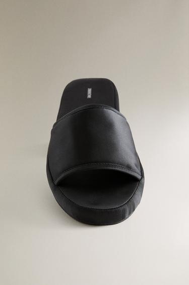 SATEEN FLATFORM SLIDER SLIPPERS - Black by Zara - Image 4
