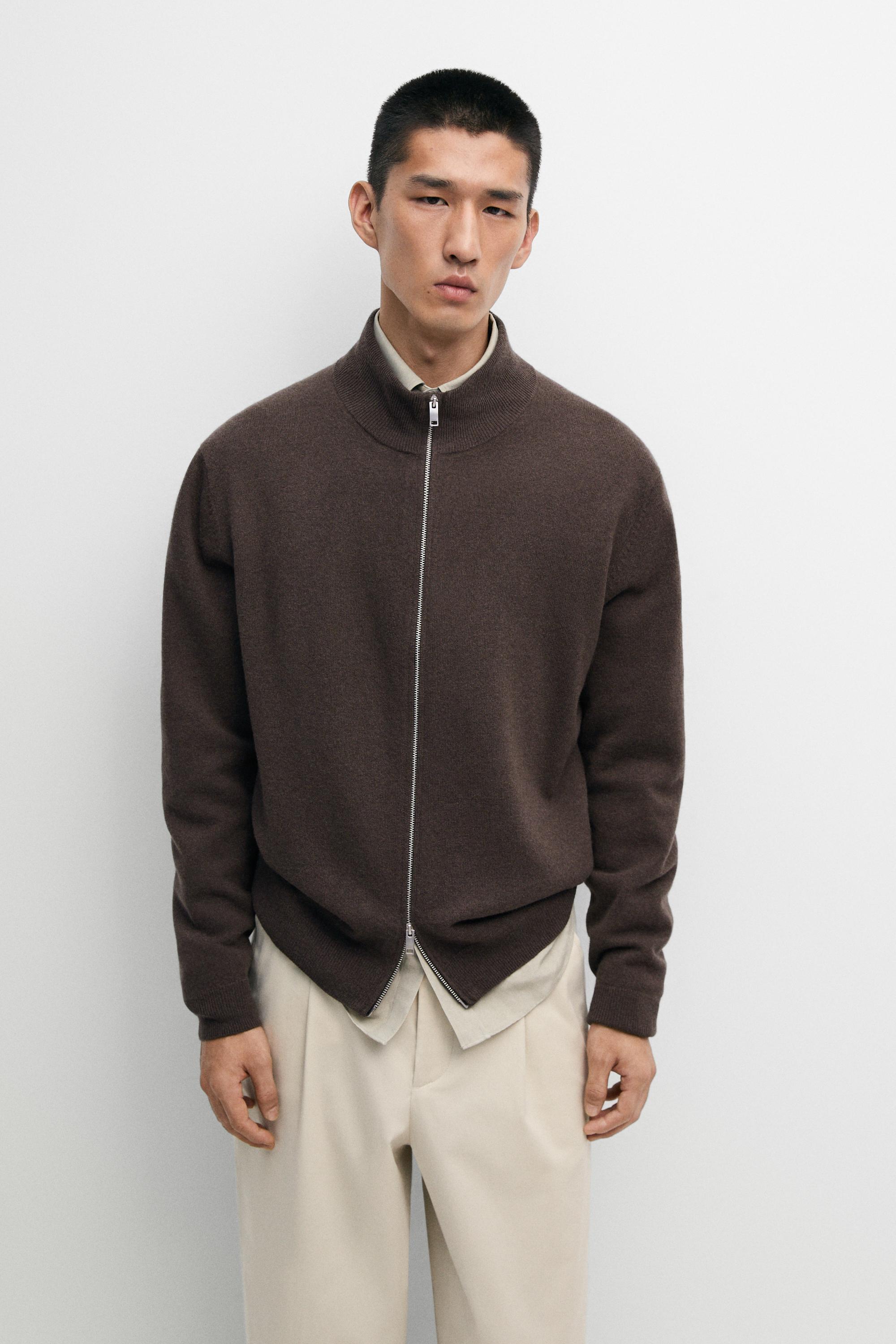 Wool blend zip-detail cardigan — Light whiskey