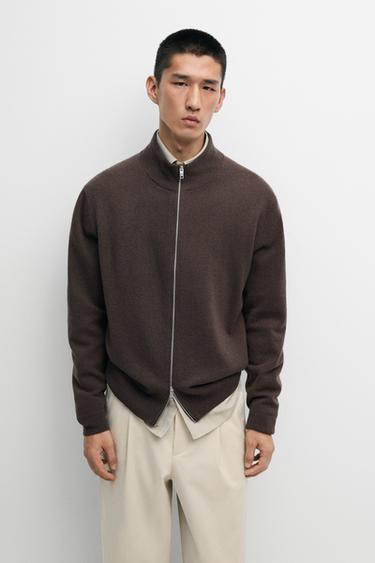 Zara Wool blend zip-detail cardigan - Light whiskey
